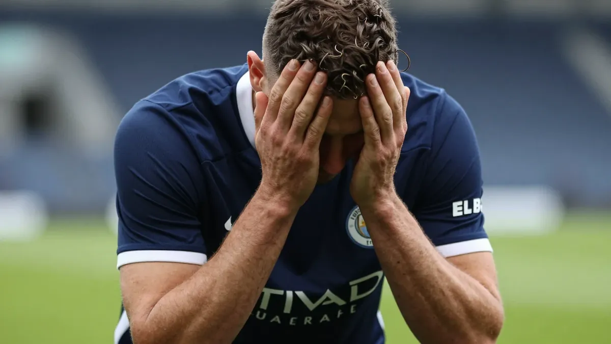 A 35-year-old centre-back, with a rugged build, wearing a Swansea City kit in a deep navy blue colour with white fabric...